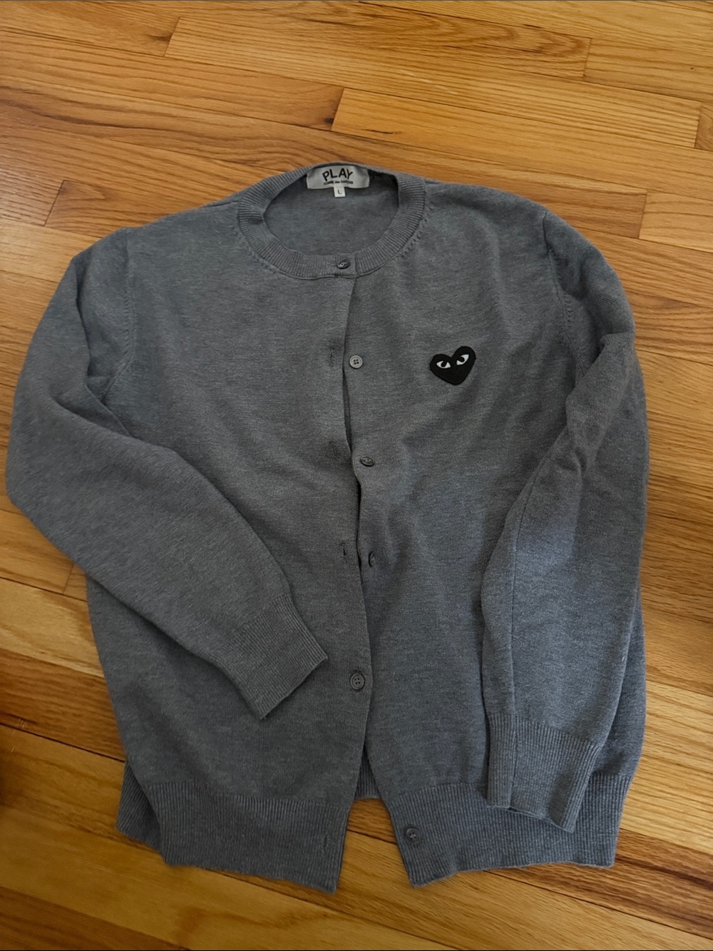Comme des Garcons PLAY Gray Cardigan with Black Heart Patch